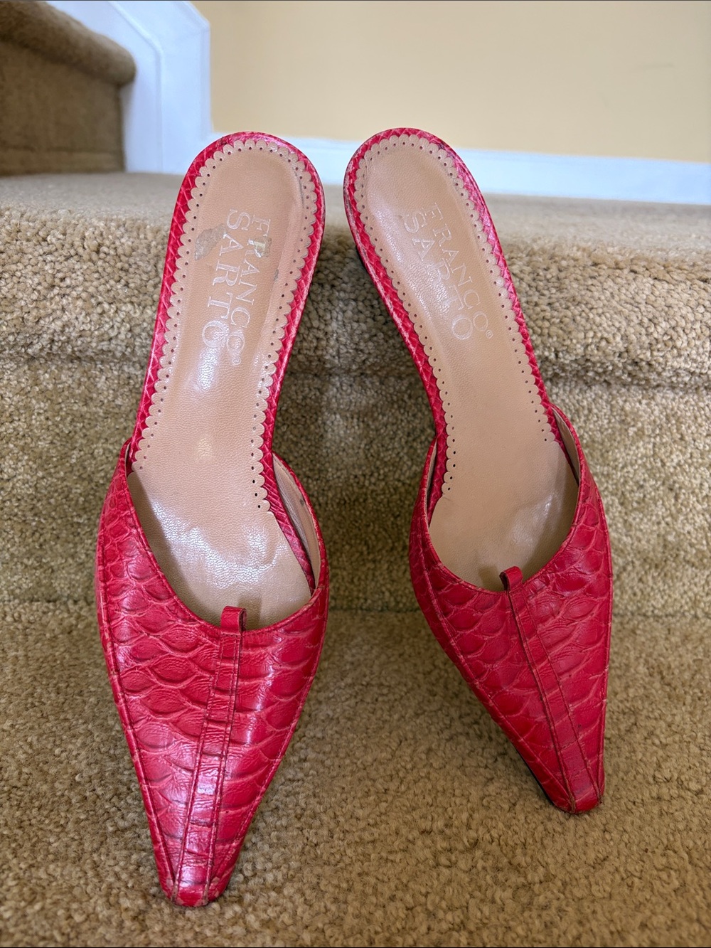 Franco Sarto Red Textured Pointed-Toe Mule